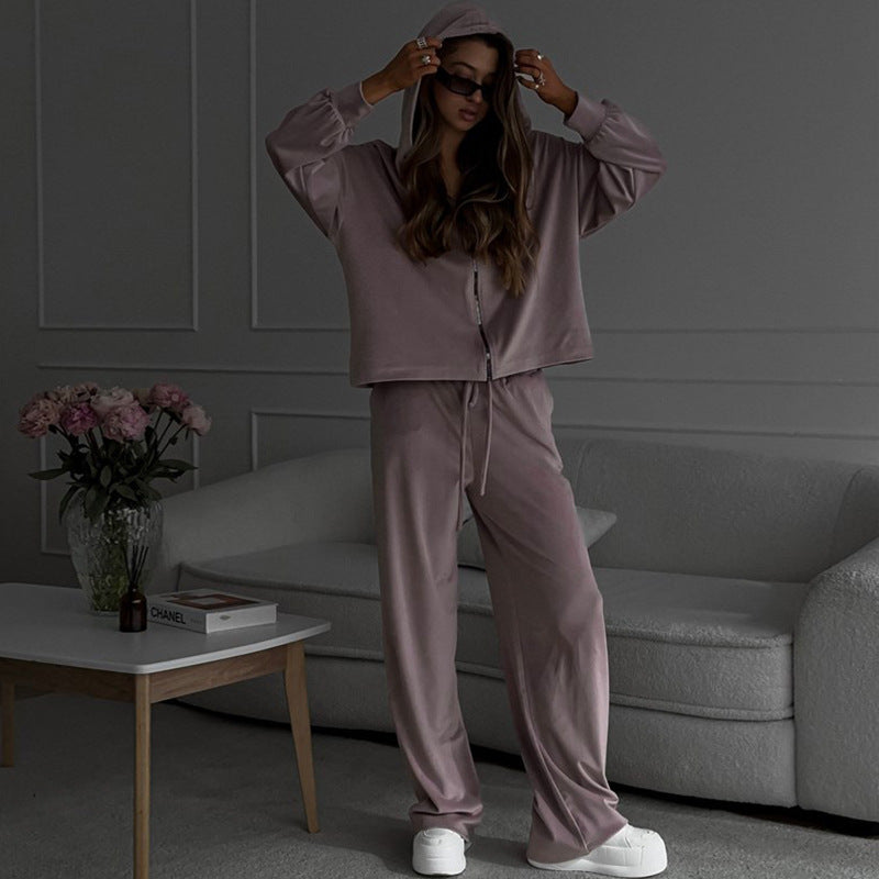 Cardigan Cap Top Sports Trousers Two-piece Set