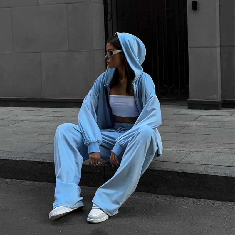 Cardigan Cap Top Sports Trousers Two-piece Set