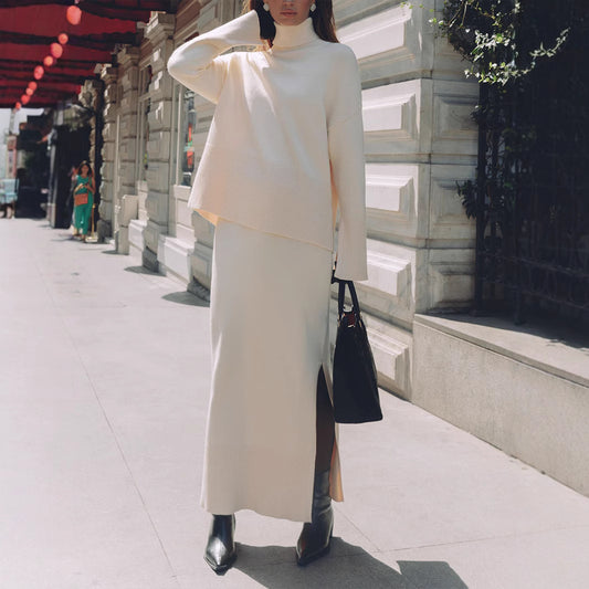 Loose Temperament Sweater Split Skirt Suit