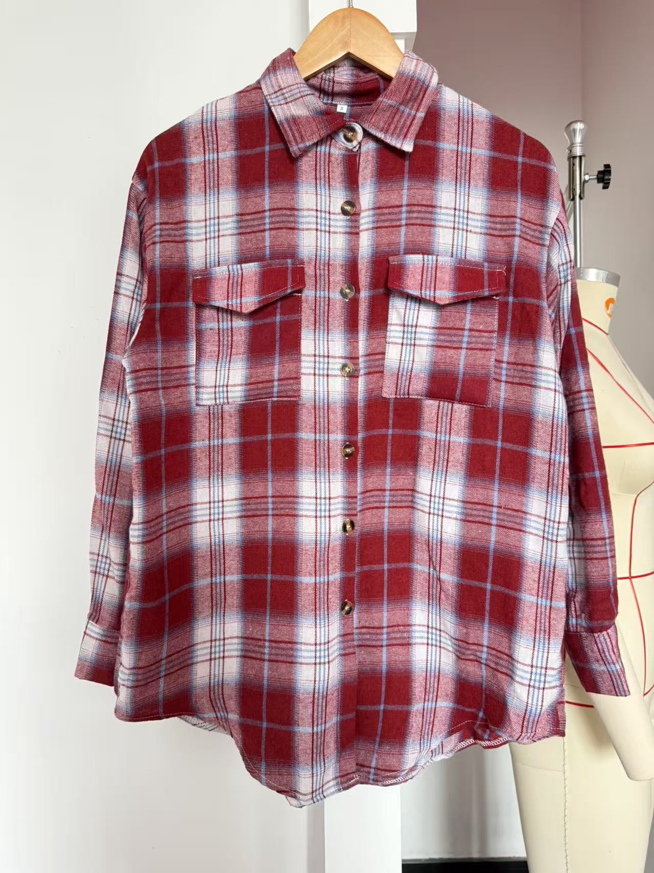 Casual Fashion Loose Plaid Pocket Shirt For Women