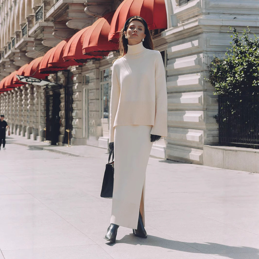 Loose Temperament Sweater Split Skirt Suit