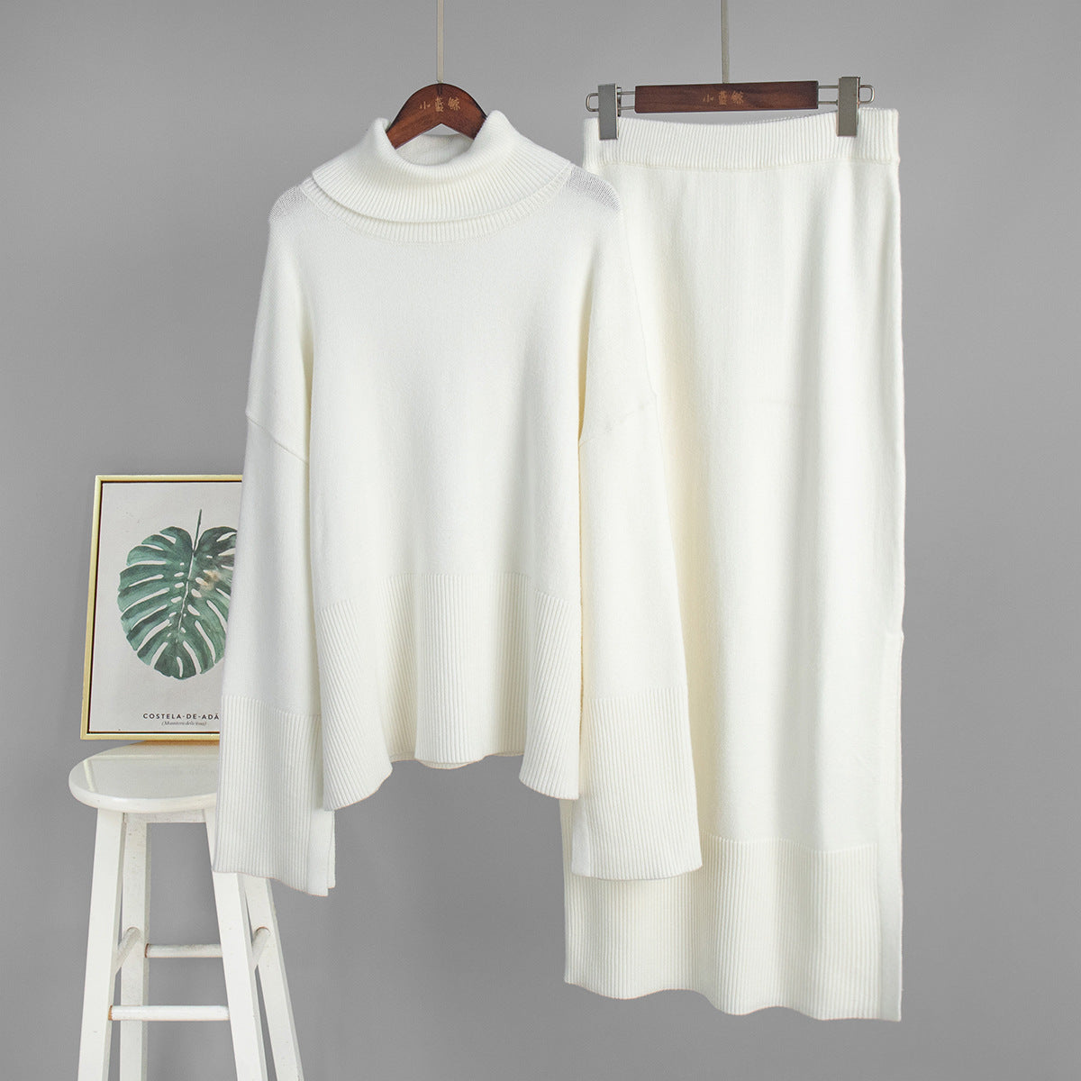 Loose Temperament Sweater Split Skirt Suit