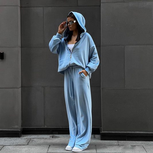 Cardigan Cap Top Sports Trousers Two-piece Set