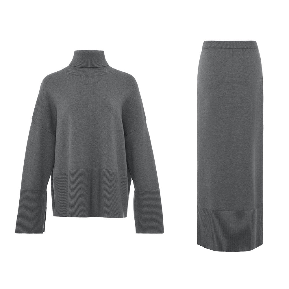 Loose Temperament Sweater Split Skirt Suit